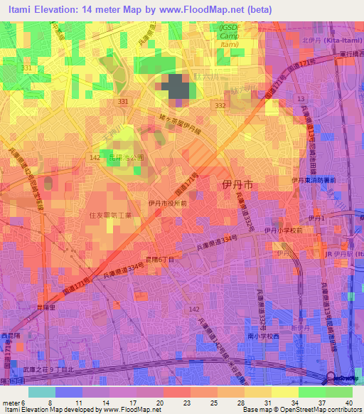 Itami,Japan Elevation Map