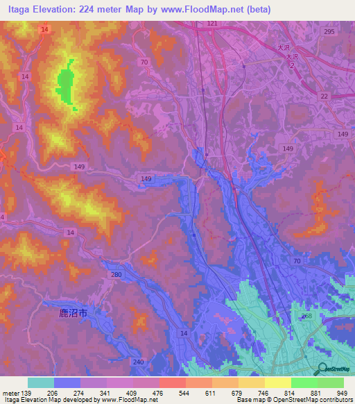Itaga,Japan Elevation Map