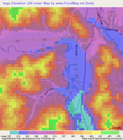 Itaga,Japan Elevation Map