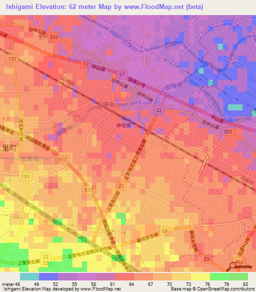 Ishigami,Japan Elevation Map