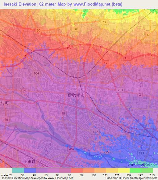 Isesaki,Japan Elevation Map