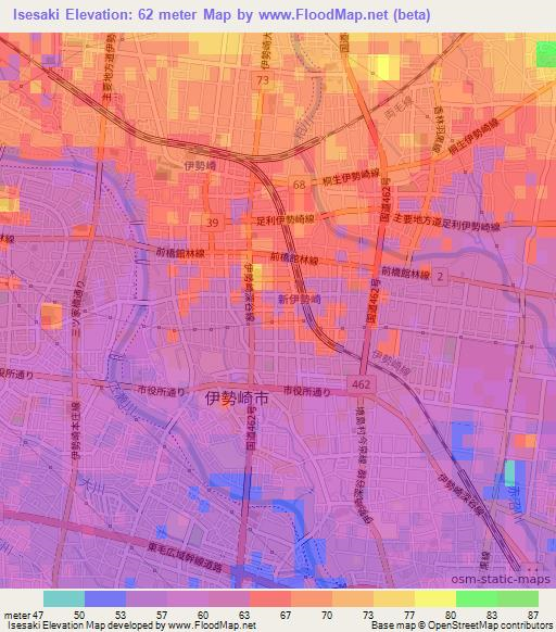 Isesaki,Japan Elevation Map