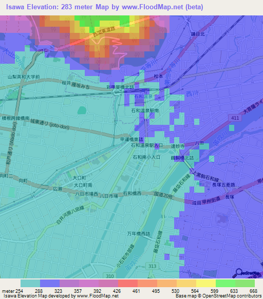 Isawa,Japan Elevation Map