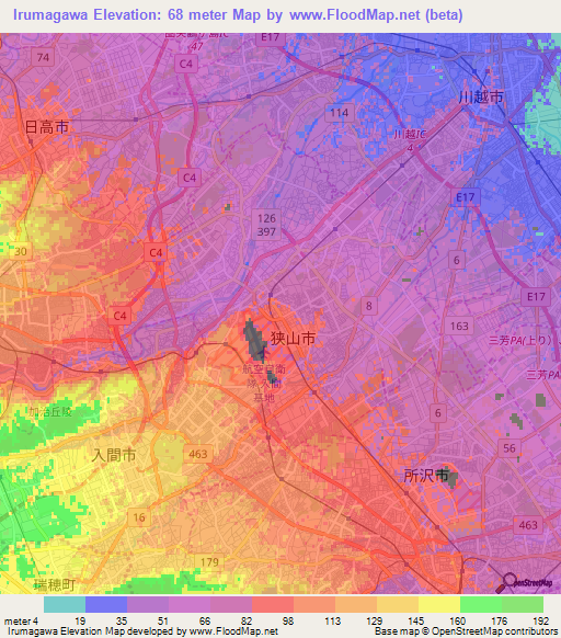 Irumagawa,Japan Elevation Map
