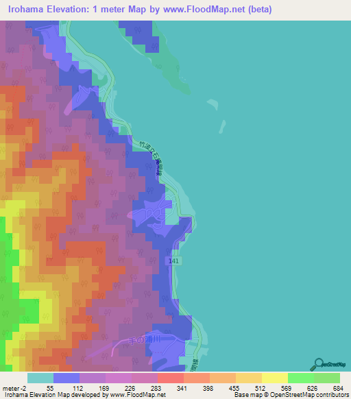 Irohama,Japan Elevation Map