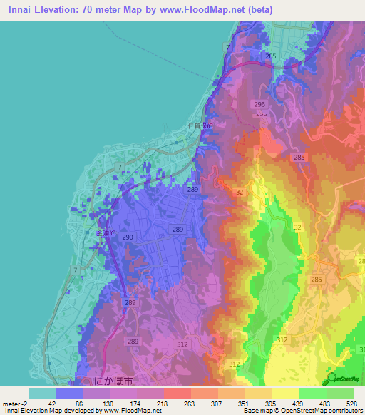 Innai,Japan Elevation Map