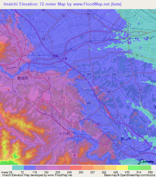 Imaichi,Japan Elevation Map