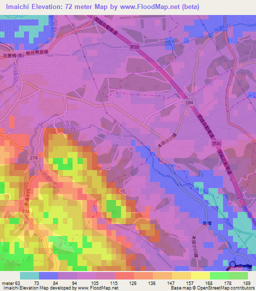 Imaichi,Japan Elevation Map