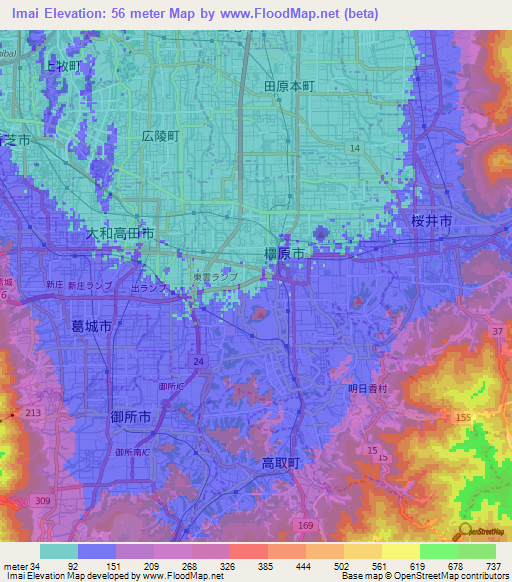 Imai,Japan Elevation Map