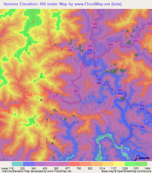 Ikemine,Japan Elevation Map