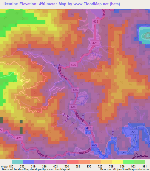 Ikemine,Japan Elevation Map
