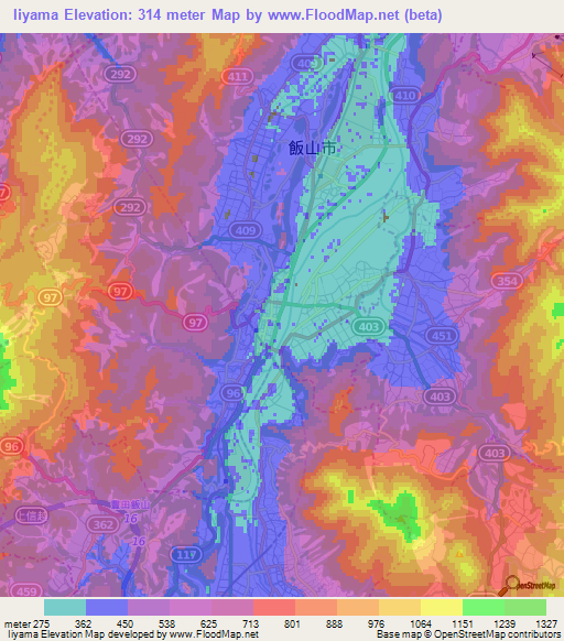 Iiyama,Japan Elevation Map