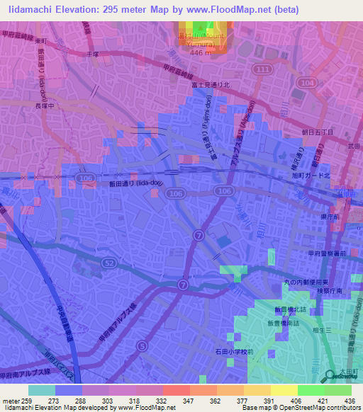 Iidamachi,Japan Elevation Map