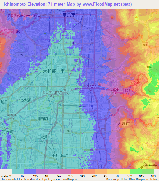 Ichinomoto,Japan Elevation Map