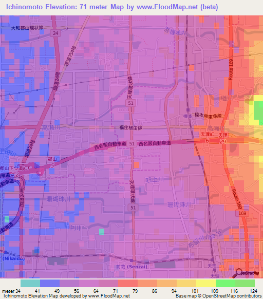 Ichinomoto,Japan Elevation Map