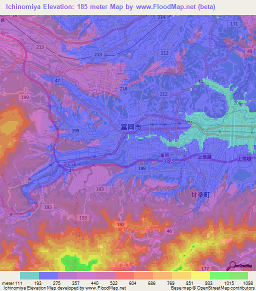 Ichinomiya,Japan Elevation Map