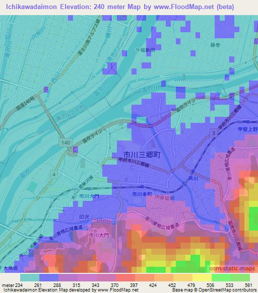 Ichikawadaimon,Japan Elevation Map