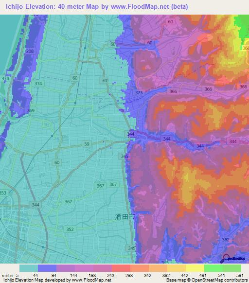 Ichijo,Japan Elevation Map