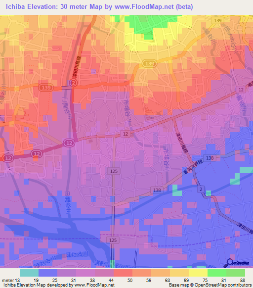 Ichiba,Japan Elevation Map