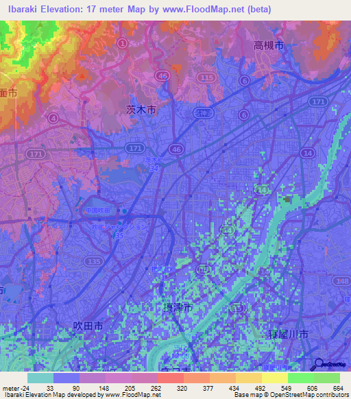 Ibaraki,Japan Elevation Map