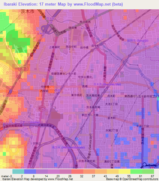 Ibaraki,Japan Elevation Map