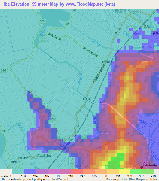 Iba,Japan Elevation Map