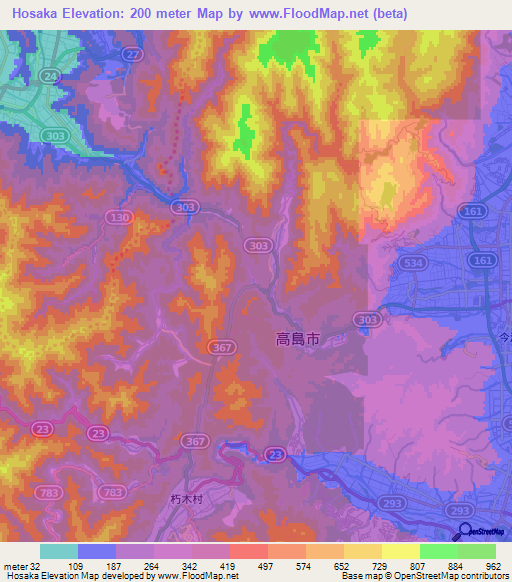 Hosaka,Japan Elevation Map