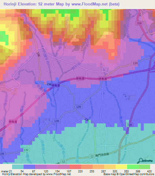 Horinji,Japan Elevation Map