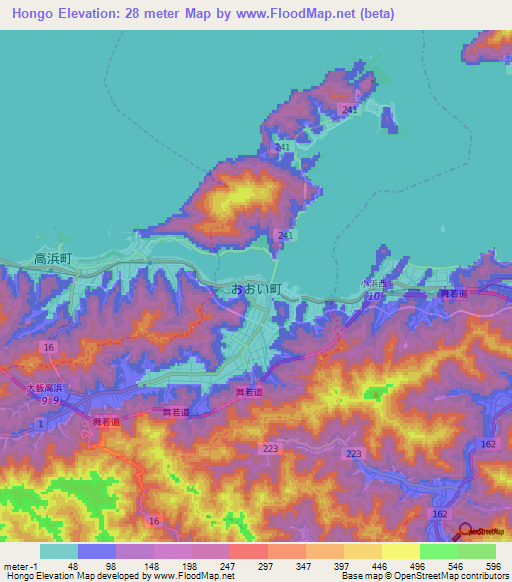 Hongo,Japan Elevation Map