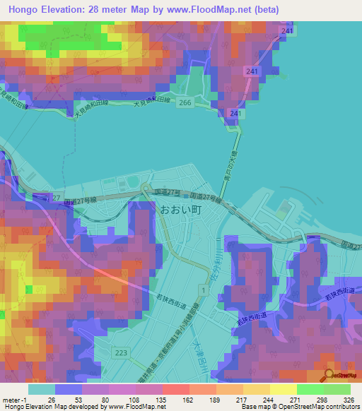 Hongo,Japan Elevation Map