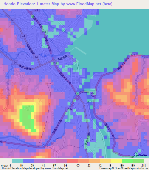 Hondo,Japan Elevation Map