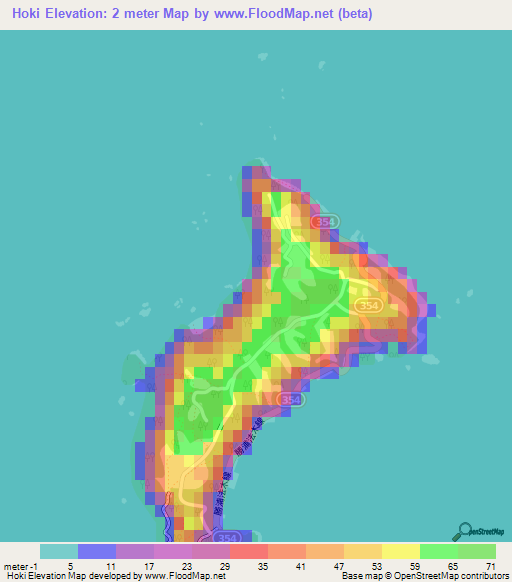 Hoki,Japan Elevation Map