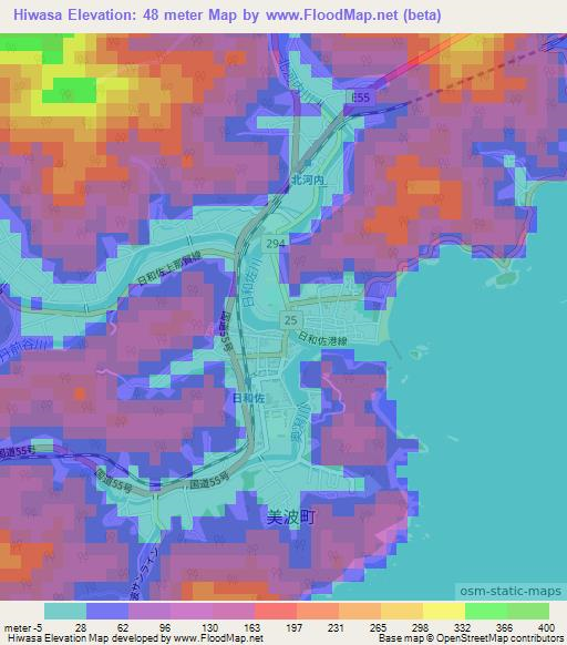 Hiwasa,Japan Elevation Map