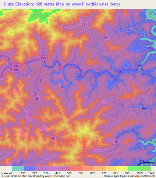 Hiura,Japan Elevation Map