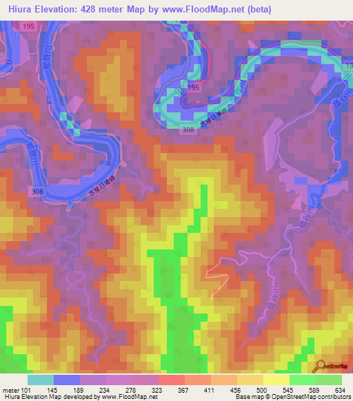 Hiura,Japan Elevation Map