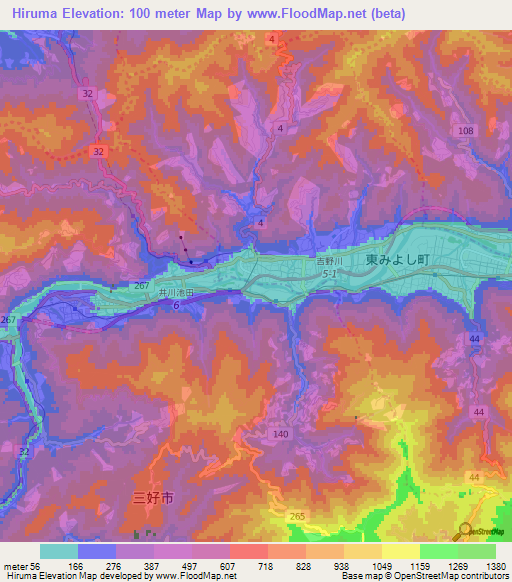 Hiruma,Japan Elevation Map