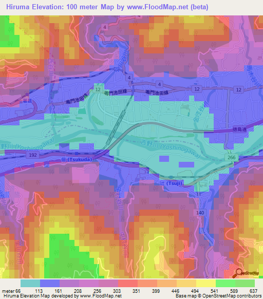 Hiruma,Japan Elevation Map