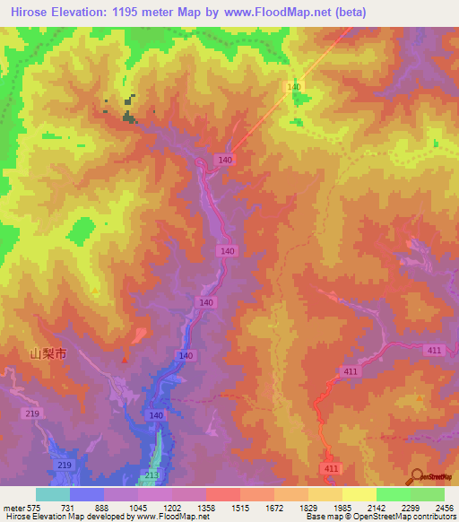Hirose,Japan Elevation Map