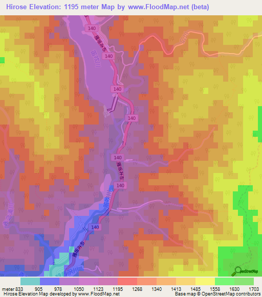 Hirose,Japan Elevation Map