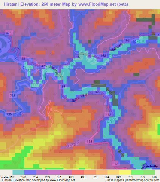 Hiratani,Japan Elevation Map