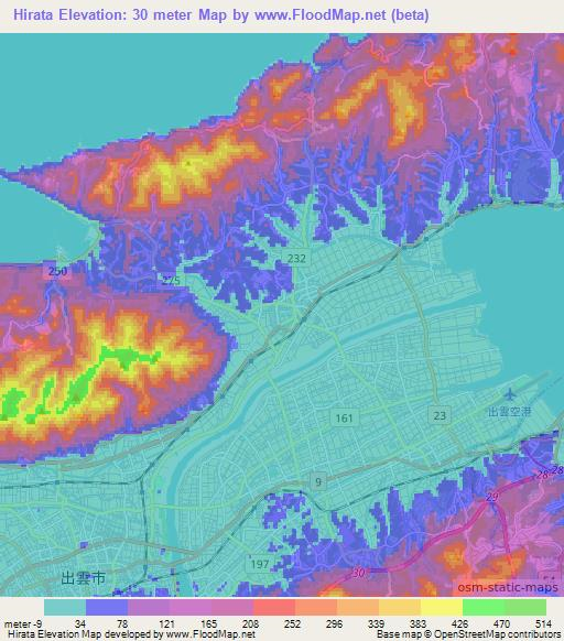 Hirata,Japan Elevation Map