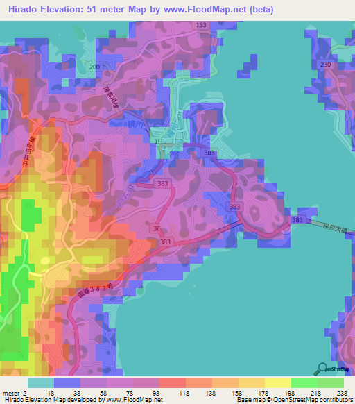 Hirado,Japan Elevation Map