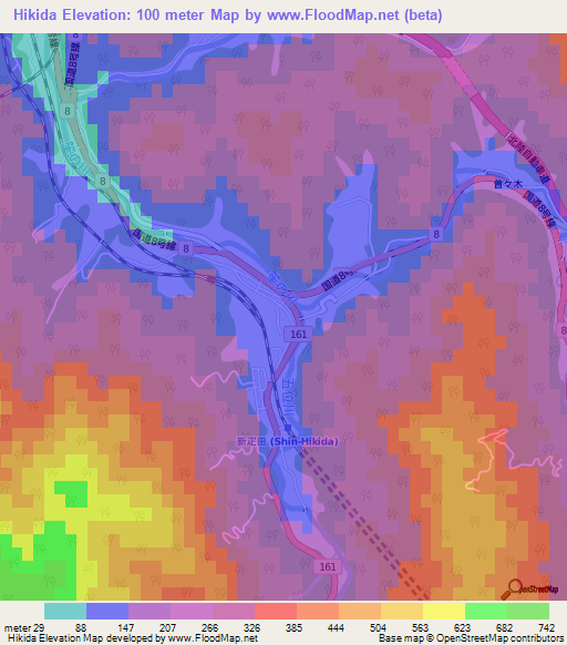 Hikida,Japan Elevation Map