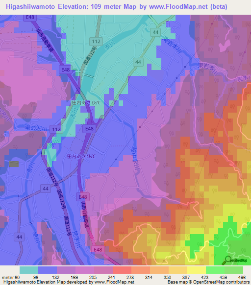 Higashiiwamoto,Japan Elevation Map