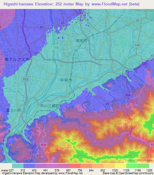 Higashi-hanawa,Japan Elevation Map