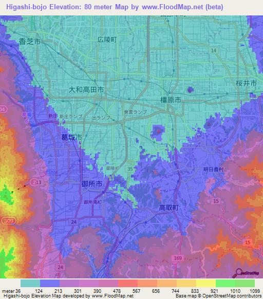 Higashi-bojo,Japan Elevation Map