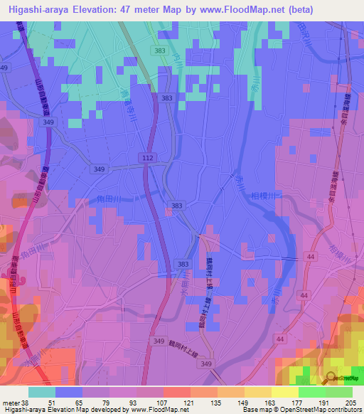 Higashi-araya,Japan Elevation Map