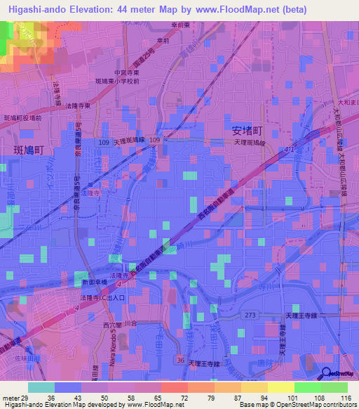 Higashi-ando,Japan Elevation Map