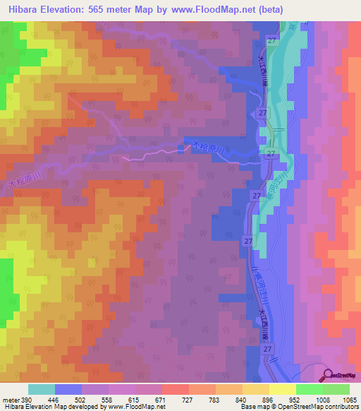 Hibara,Japan Elevation Map