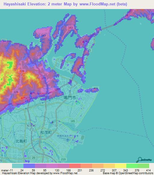 Hayashisaki,Japan Elevation Map
